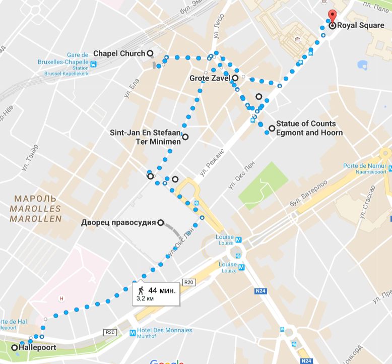 Начало пешеходного маршрута по центру Брюсселя