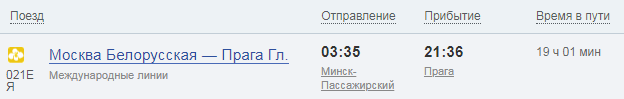 Расписание поезда Минск-Прага