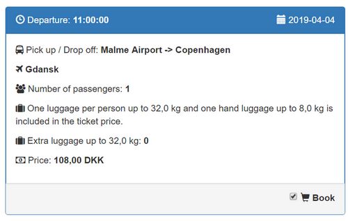 Автобус аэропорт Мальмё - Копенгаген
