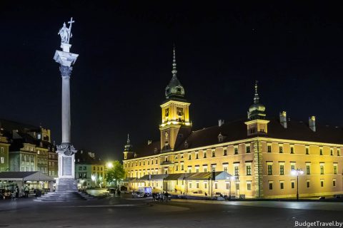 Замковая площадь в Варшаве ночью