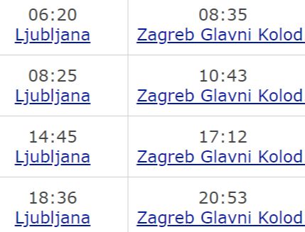 Расписание поезда из Любляны в Загреб