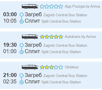 Автобус из Загреба в Сплит