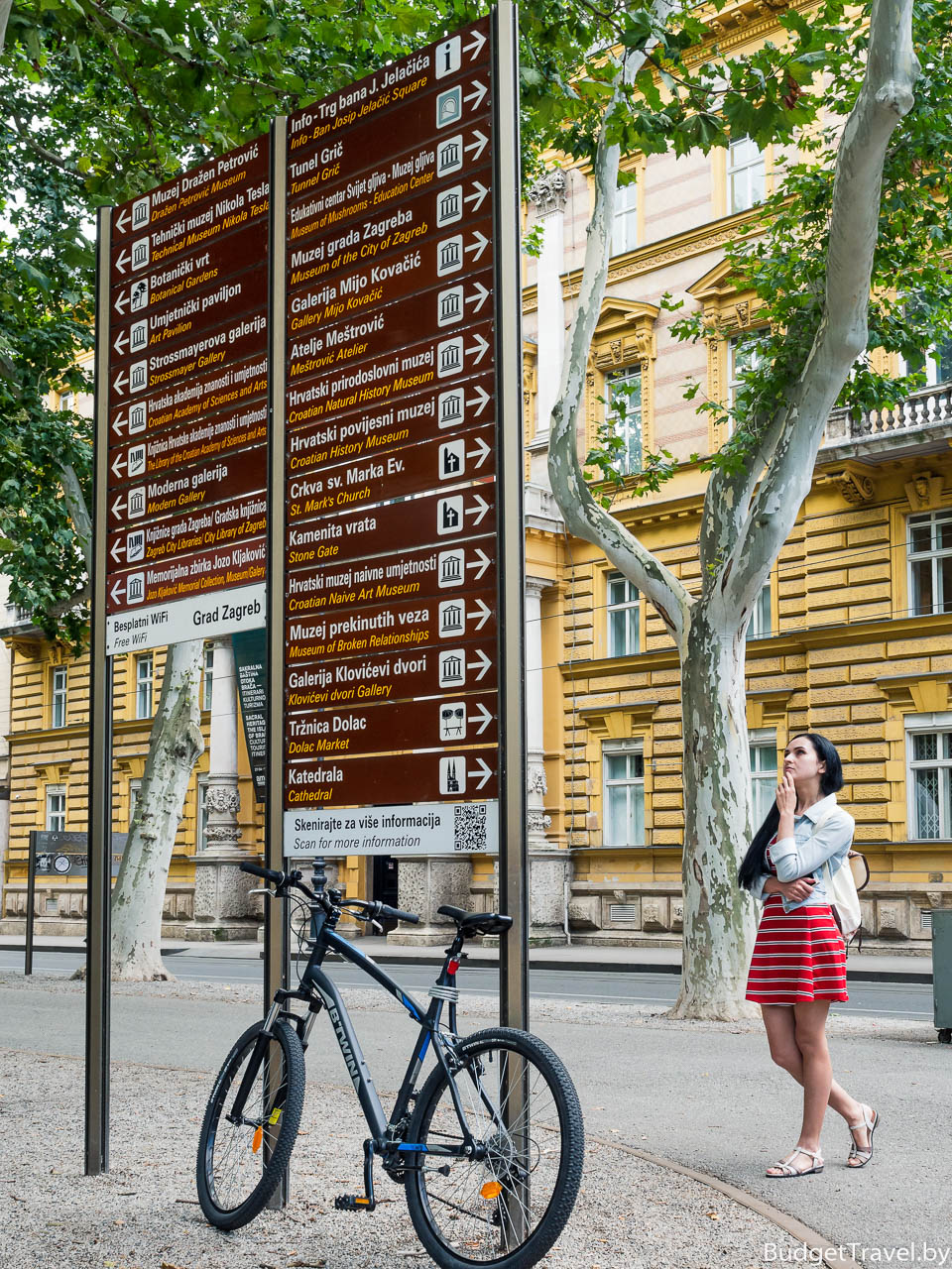 Девушка смотит на туристический указатель - Загреб