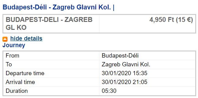 Расписание поезда из Будапешта в Загреб